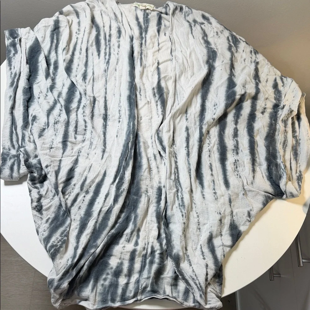 Anthropologie‎ White and Gray Striped Tie-Dye Open Swim Coverup